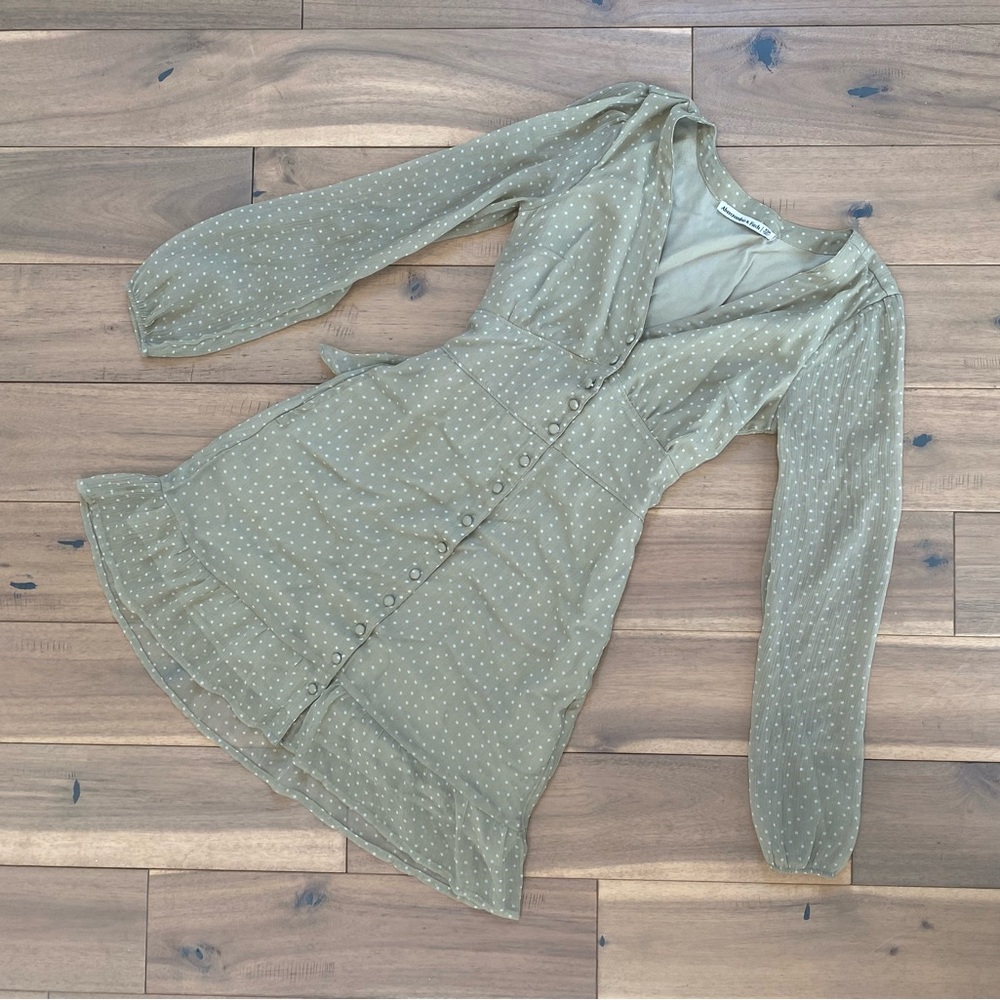 Abercrombie Green + White Dotted Button Dress